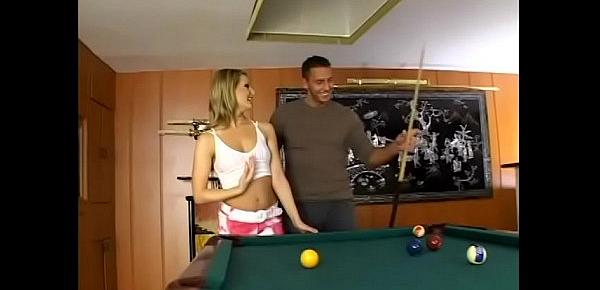 Cute European blonde Liz Honey proposed her boyfriend more interesting thing then  pocketing balls on the pool table